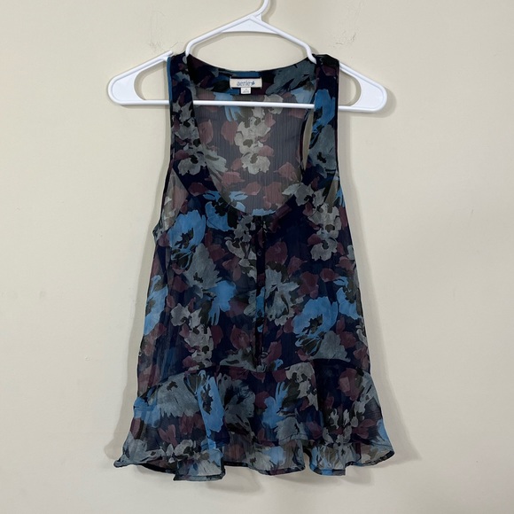 aerie Tops - Aerie Sheer Peplum Style Blue Purple Floral Print Tank Top
